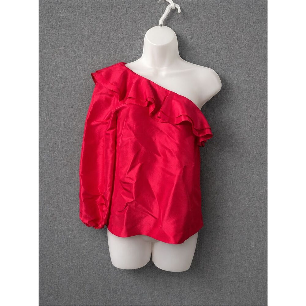 J.Crew One Shoulder Silk Blouse Womens 0 Pink Ruffle Party Top NWOT